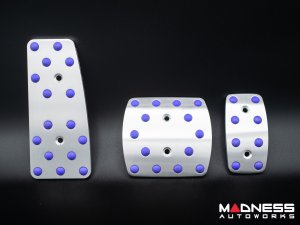 FIAT 500 Pedal Set + Footrest - Black Italy - Automatic - Aluminum w/ Blue Rubber Grips